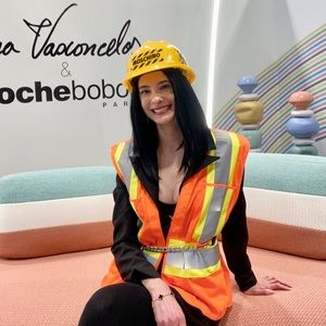 Moschino costume. Construction helmet and vest